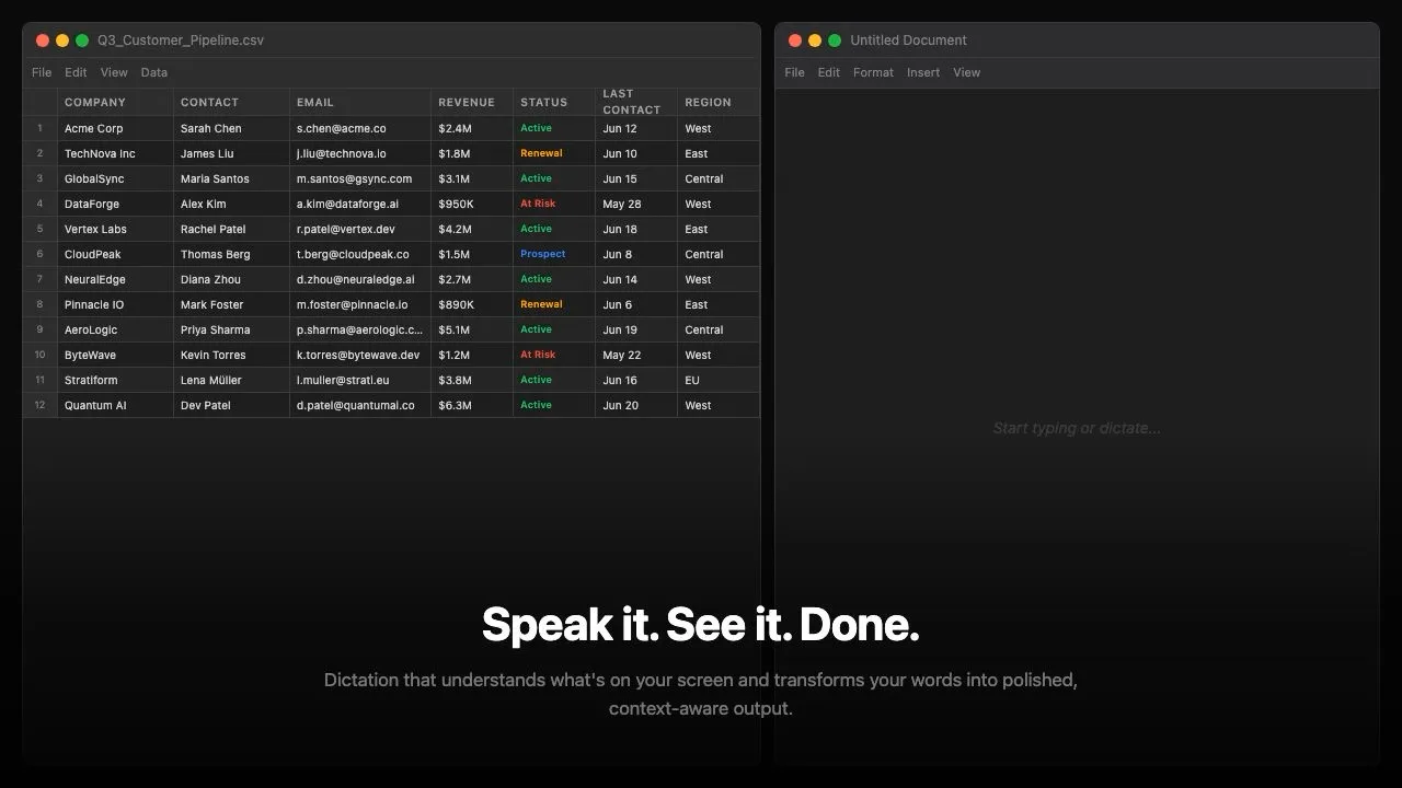 Magic Echo dictating into a text field, turning spoken words into clean, punctuated text